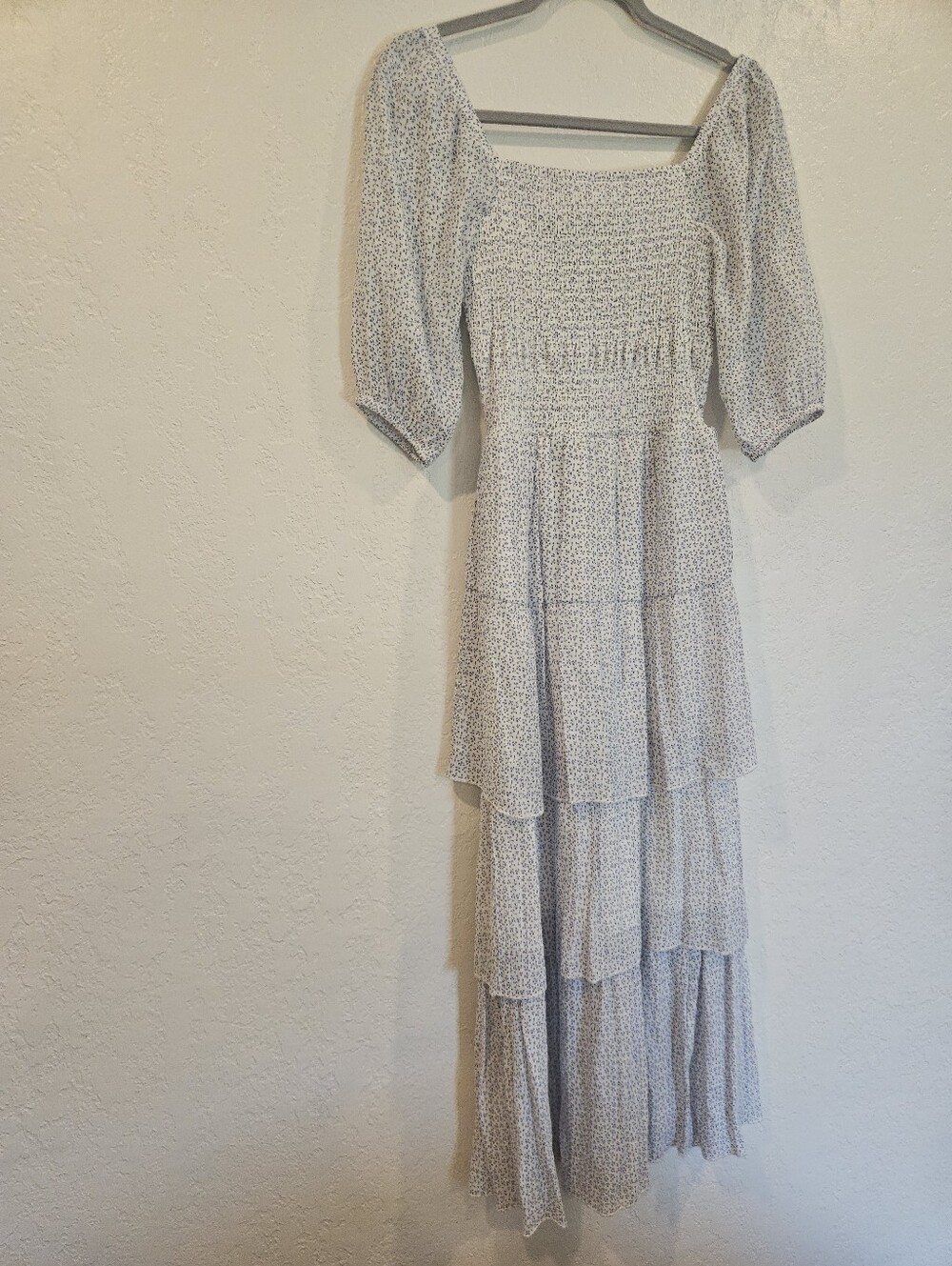 Kings Road Blue And White Maxi Dress With Smocked Top And Layered Bottom Size S.